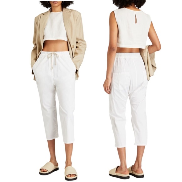 Nili Lotan Drop Crotch Tapered Cropped Trousers Pants White...